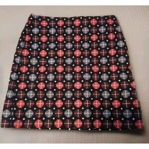 Talbots Skirt Size 10 Petite Red/Gray/ Black Geo Printed Short Pencil Lined
